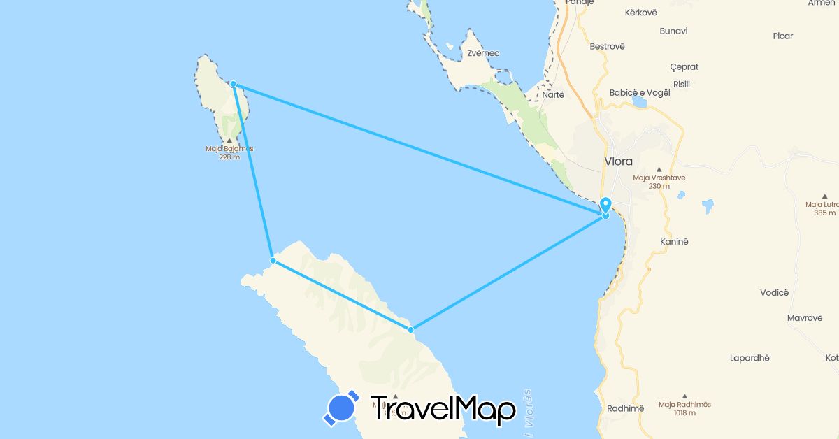 TravelMap itinerary: driving, boat in Albania (Europe)