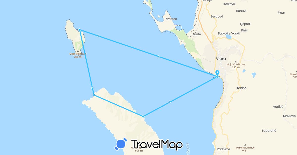 TravelMap itinerary: driving, boat in Albania (Europe)
