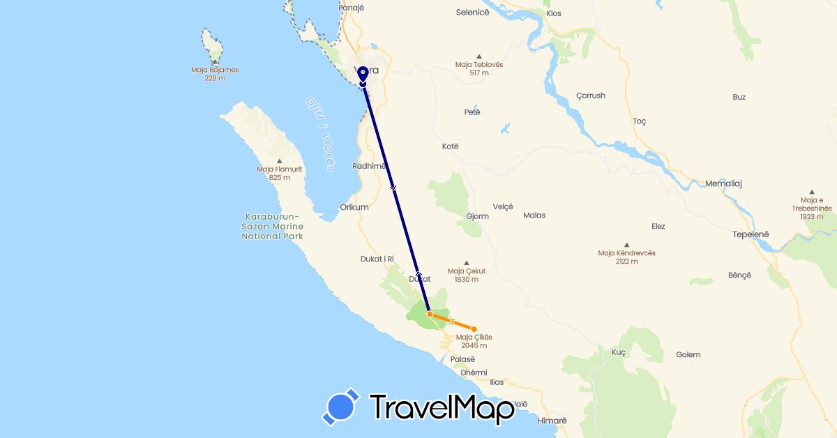 TravelMap itinerary: driving, hitchhiking in Albania (Europe)